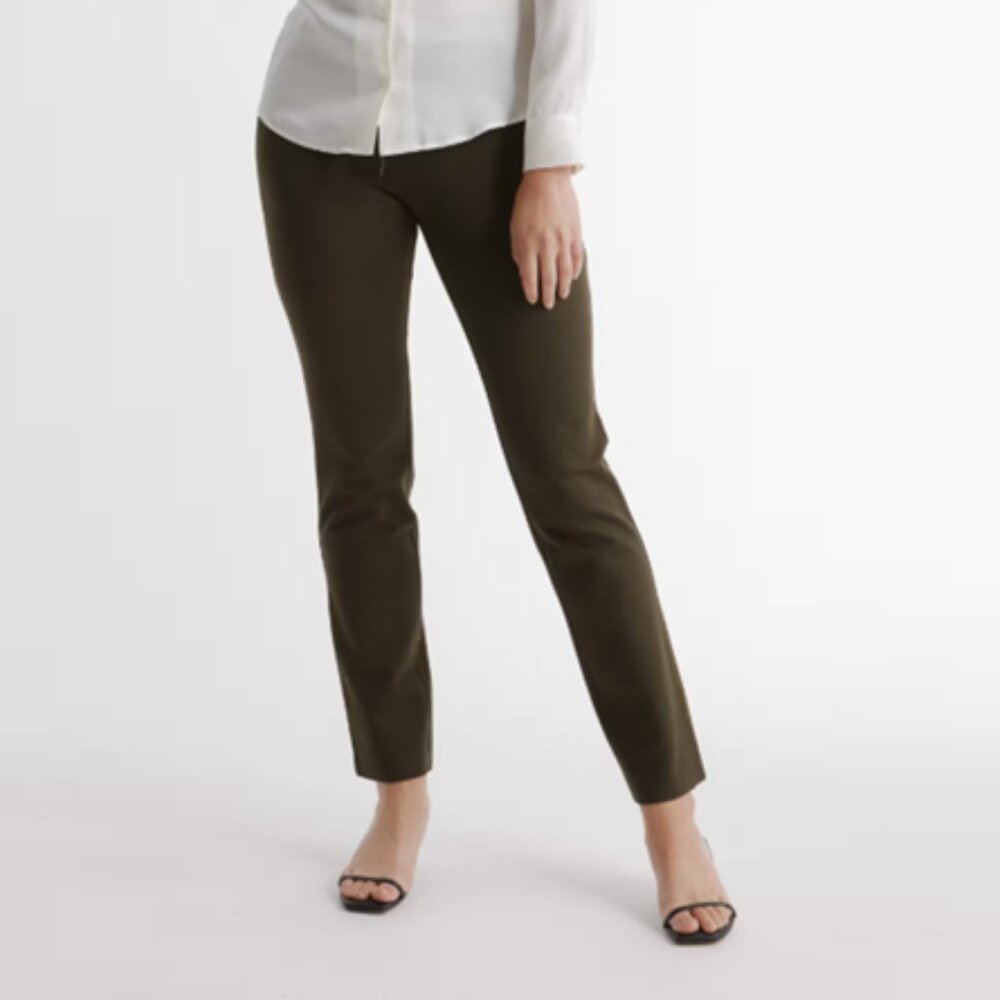 Quince Olive Ponte Pants - Straight Leg - Faux Pockets - S Regular - 30" - NWOT